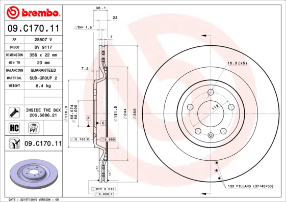 BREMBO Hátsó féktárcsa 09.C170.11_BREMBO