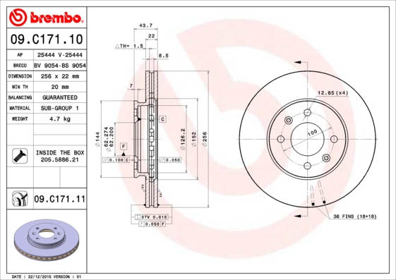 BREMBO Első féktárcsa 09.C171.11_BREMBO