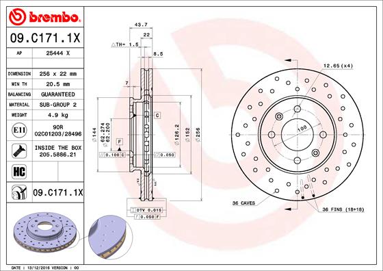 BREMBO Féktárcsa, mind 09.C171.1X_BREMBO