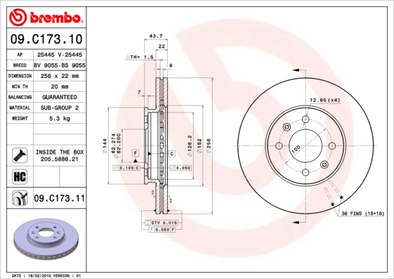 BREMBO Első féktárcsa 09.C173.11_BREMBO