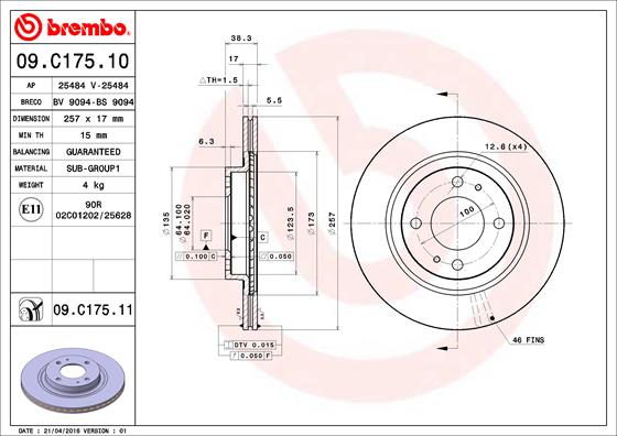 BREMBO Első féktárcsa 09.C175.11_BREMBO