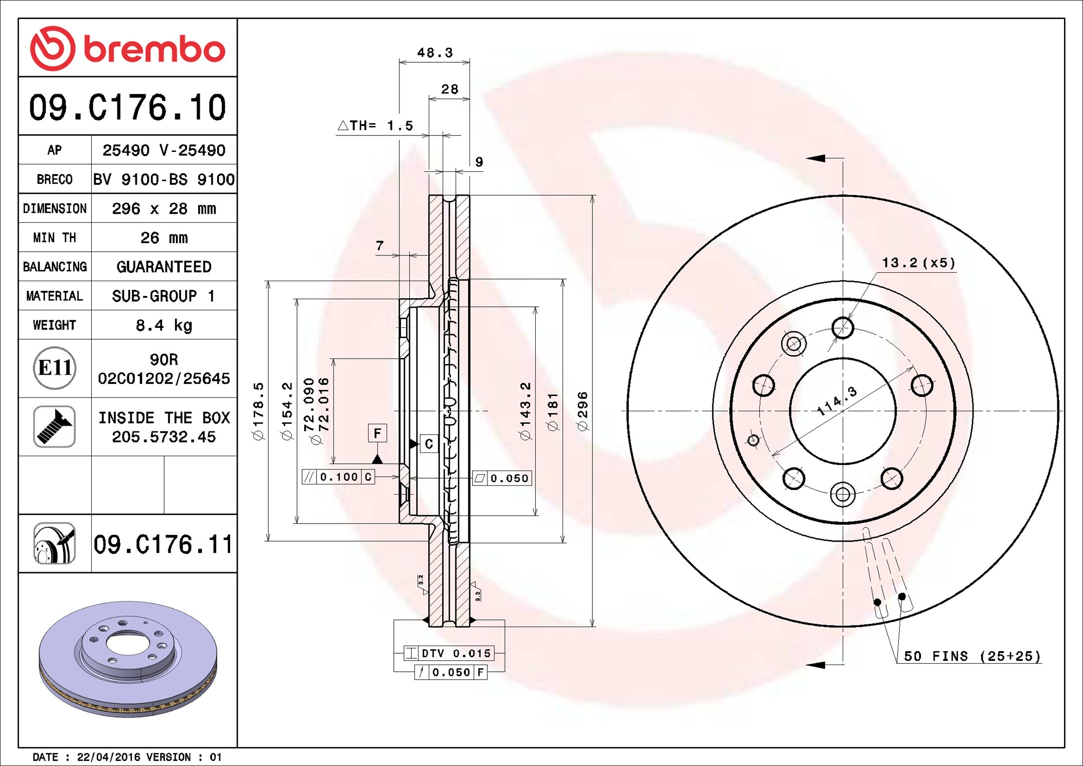 BREMBO Első féktárcsa 09.C176.11_BREMBO