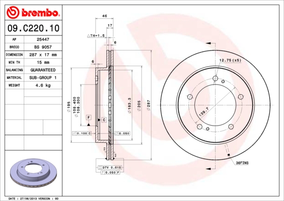 BREMBO Első féktárcsa 09.C220.10_BREMBO