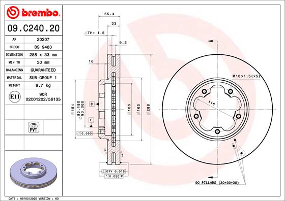 BREMBO Féktárcsa, mind 09.C240.20_BREMBO