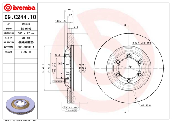 BREMBO Első féktárcsa 09.C244.10_BREMBO