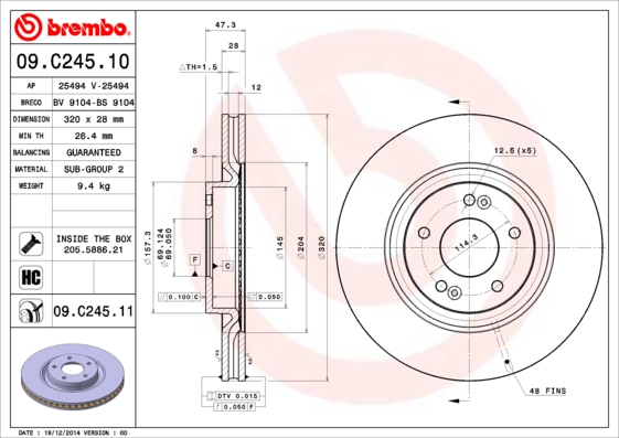 BREMBO Első féktárcsa 09.C245.11_BREMBO