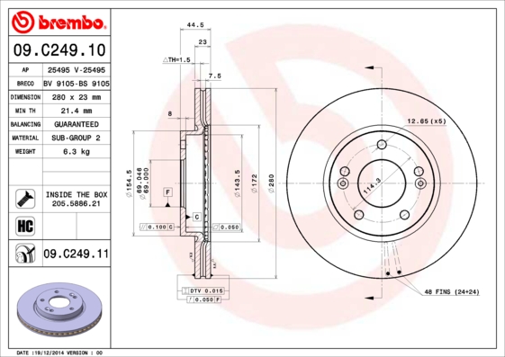 BREMBO Első féktárcsa 09.C249.11_BREMBO