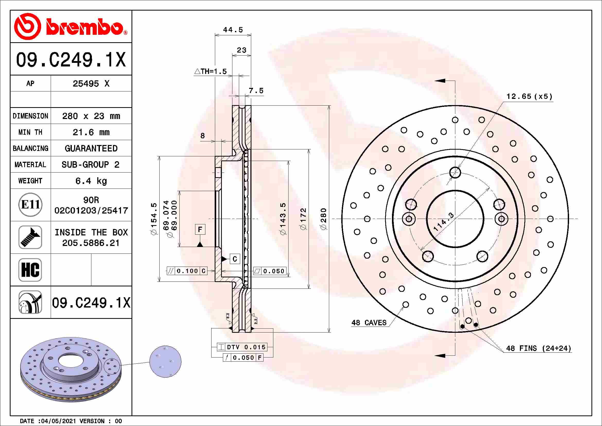 BREMBO Féktárcsa, mind 09.C249.1X_BREMBO