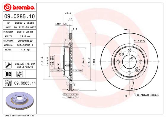 BREMBO Első féktárcsa 09.C285.11_BREMBO