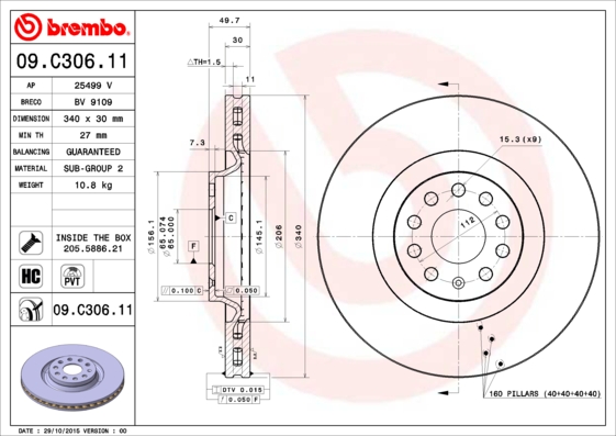 BREMBO 09.C306.11_BREMBO Első féktárcsa