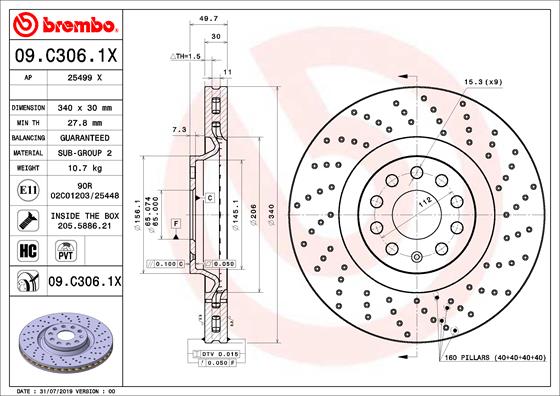 BREMBO Első féktárcsa 09.C306.1X_BREMBO