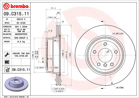 BREMBO Féktárcsa, mind 09.C315.11_BREMBO