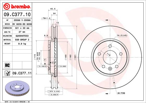 BREMBO Első féktárcsa 09.C377.11_BREMBO