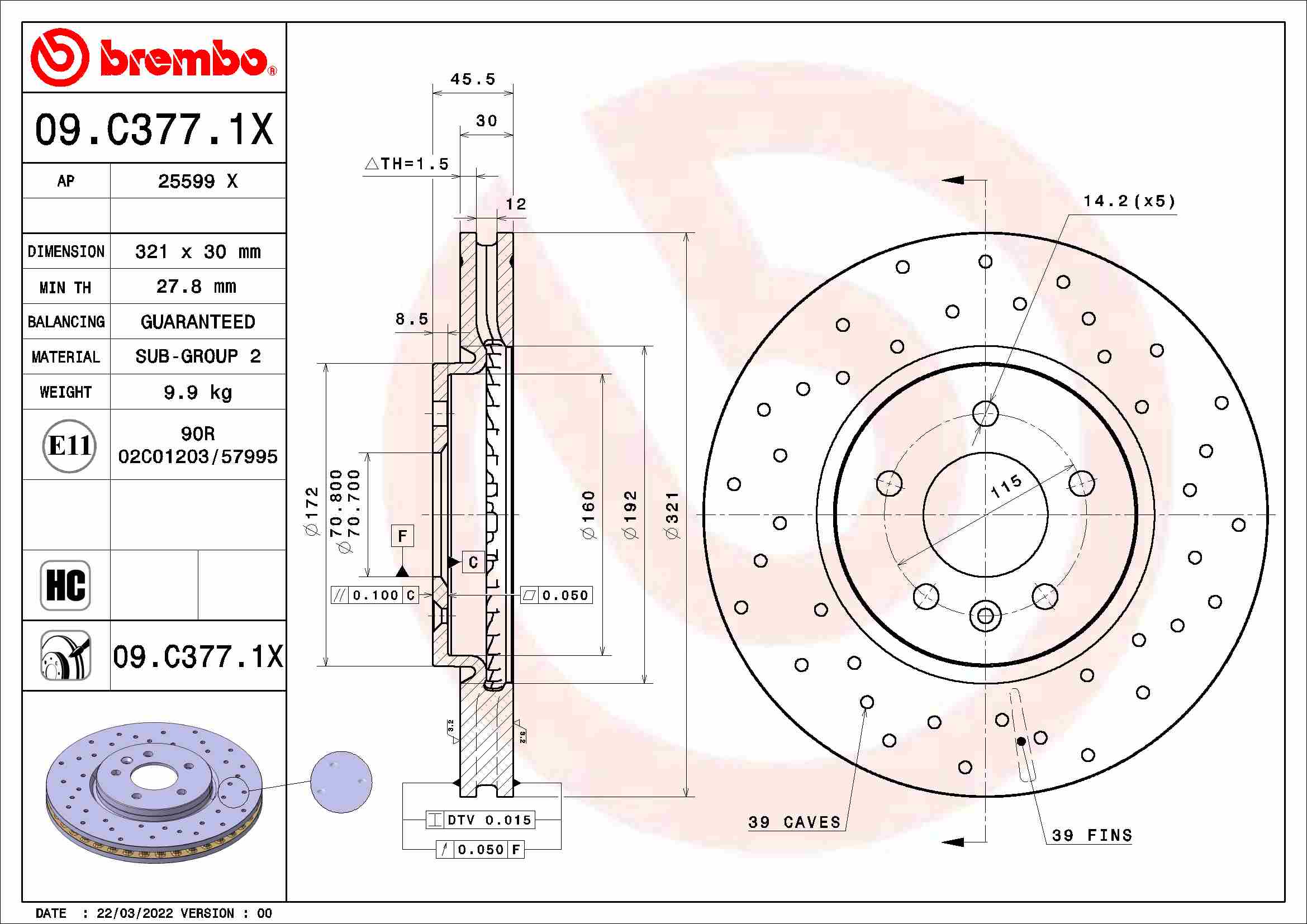 BREMBO Féktárcsa, mind 09.C377.1X_BREMBO