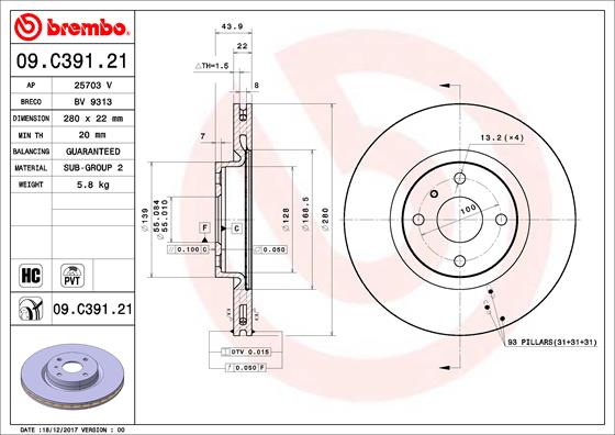 BREMBO Féktárcsa, mind 09.C391.21_BREMBO