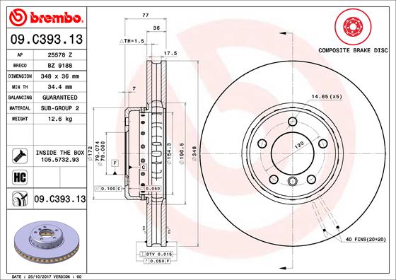 BREMBO Féktárcsa, mind 09.C393.13_BREMBO