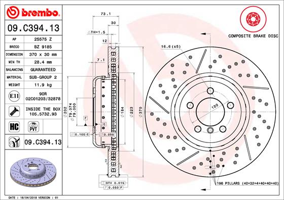 BREMBO Első féktárcsa 09.C394.13_BREMBO