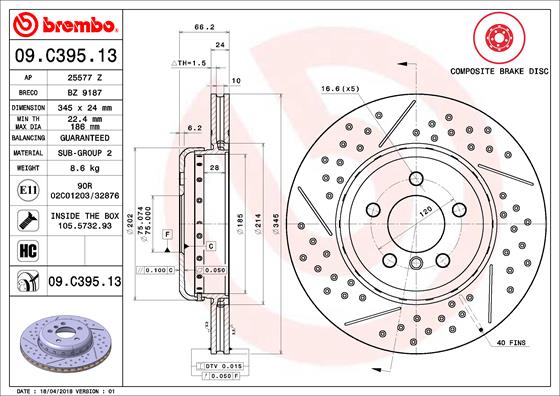 BREMBO Hátsó féktárcsa 09.C395.13_BREMBO