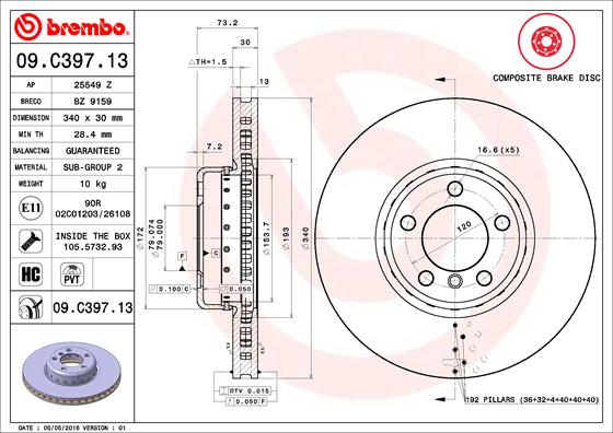 BREMBO Első féktárcsa 09.C397.13_BREMBO