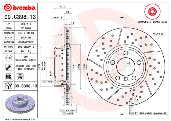 BREMBO Első féktárcsa 09.C398.13_BREMBO