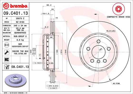 BREMBO Féktárcsa, mind 09.C401.13_BREMBO