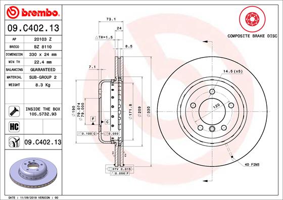 BREMBO Féktárcsa, mind 09.C402.13_BREMBO