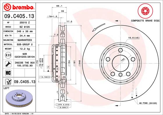 BREMBO Első féktárcsa 09.C405.13_BREMBO