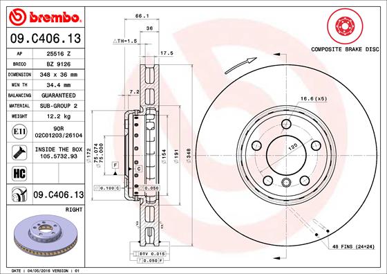 BREMBO Első féktárcsa 09.C406.13_BREMBO