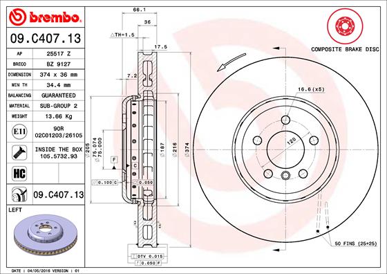 BREMBO Első féktárcsa 09.C407.13_BREMBO