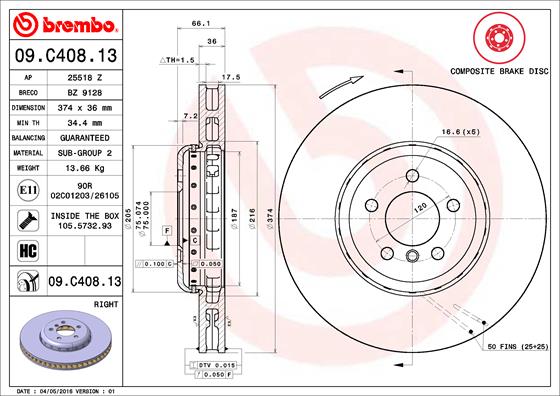 BREMBO Első féktárcsa 09.C408.13_BREMBO