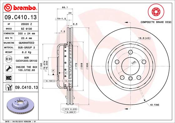 BREMBO Első féktárcsa 09.C410.13_BREMBO