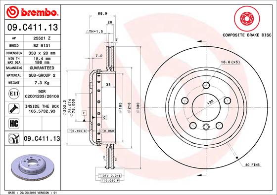 BREMBO Hátsó féktárcsa 09.C411.13_BREMBO