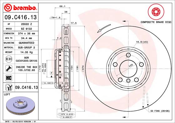 BREMBO Első féktárcsa 09.C416.13_BREMBO