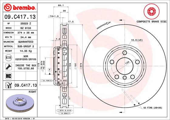 BREMBO Első féktárcsa 09.C417.13_BREMBO