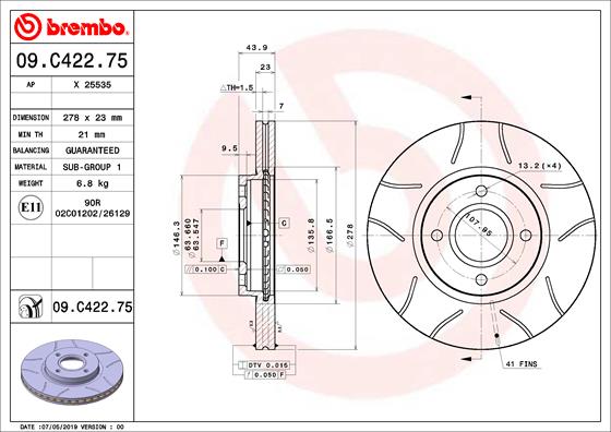 BREMBO Féktárcsa, mind 09.C422.75_BREMBO