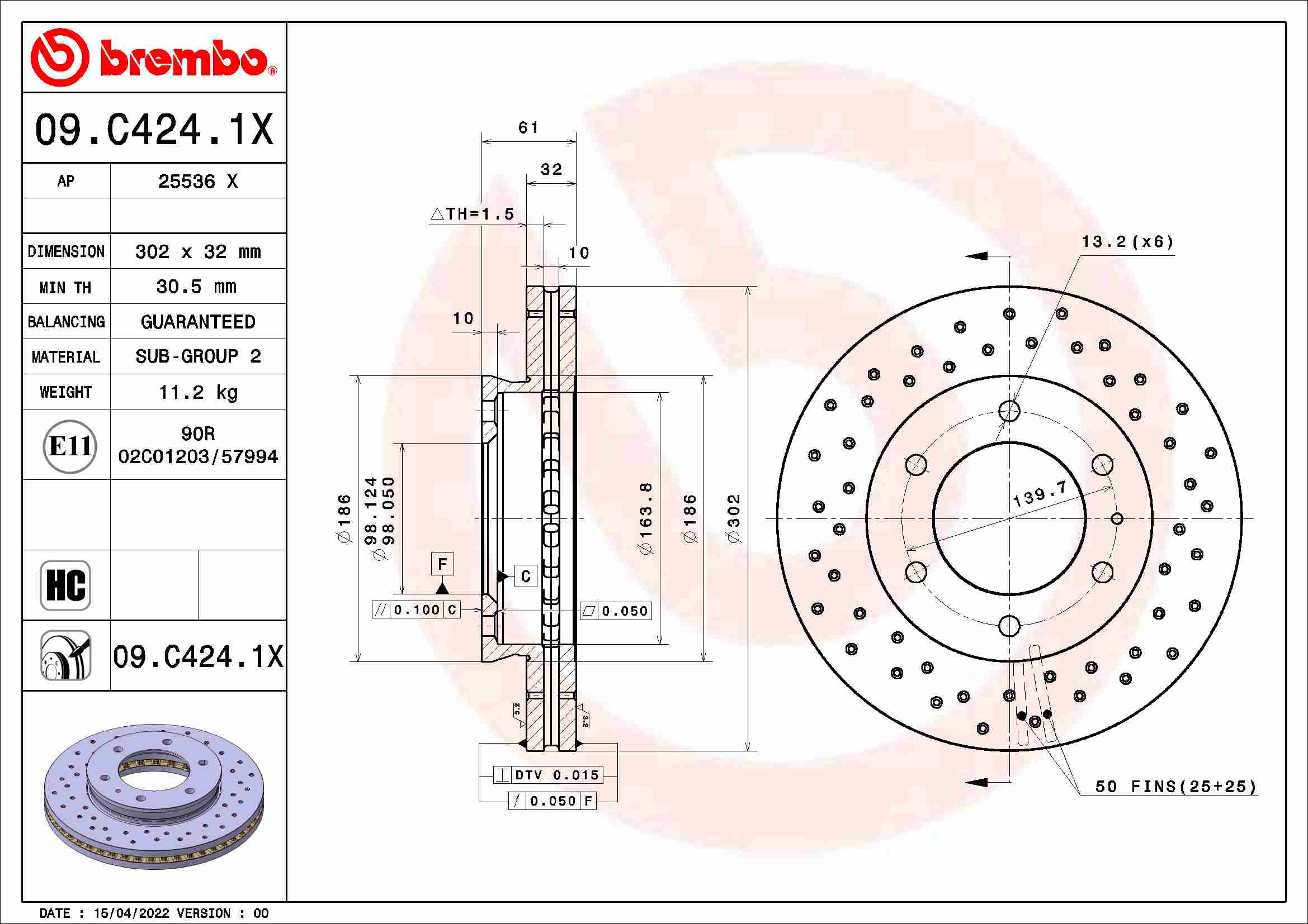 BREMBO Féktárcsa, mind 09.C424.1X_BREMBO