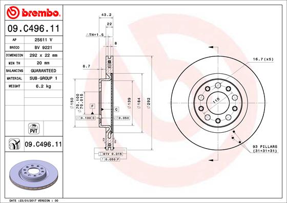 BREMBO Féktárcsa, mind 09.C496.11_BREMBO