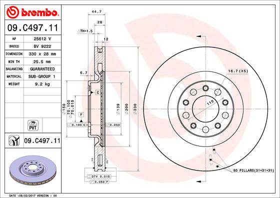 BREMBO Első féktárcsa 09.C497.11_BREMBO