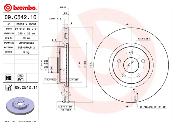 BREMBO Féktárcsa, mind 09.C542.11_BREMBO