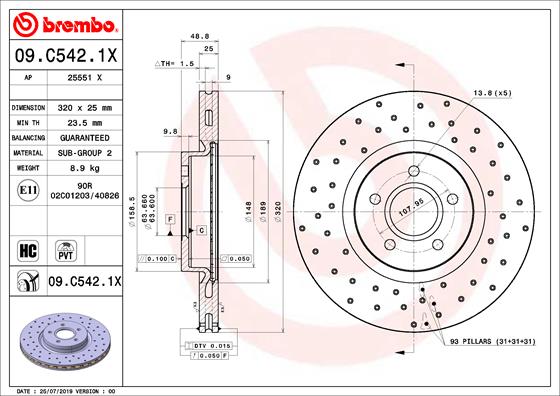 BREMBO Féktárcsa, mind 09.C542.1X_BREMBO