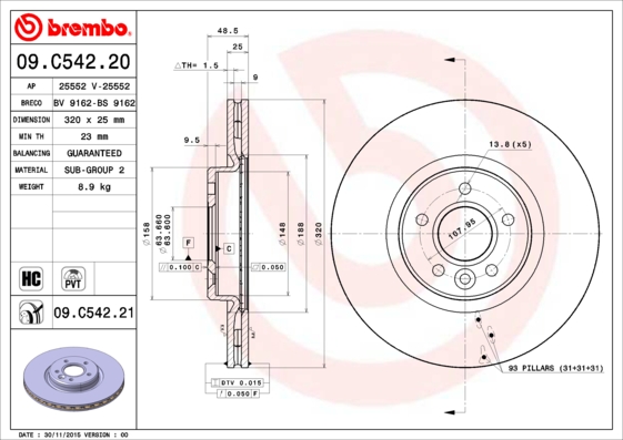 BREMBO Féktárcsa, mind 09.C542.21_BREMBO