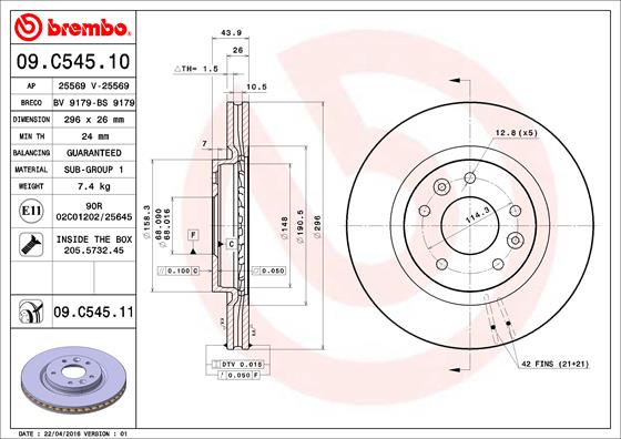 BREMBO Első féktárcsa 09.C545.11_BREMBO