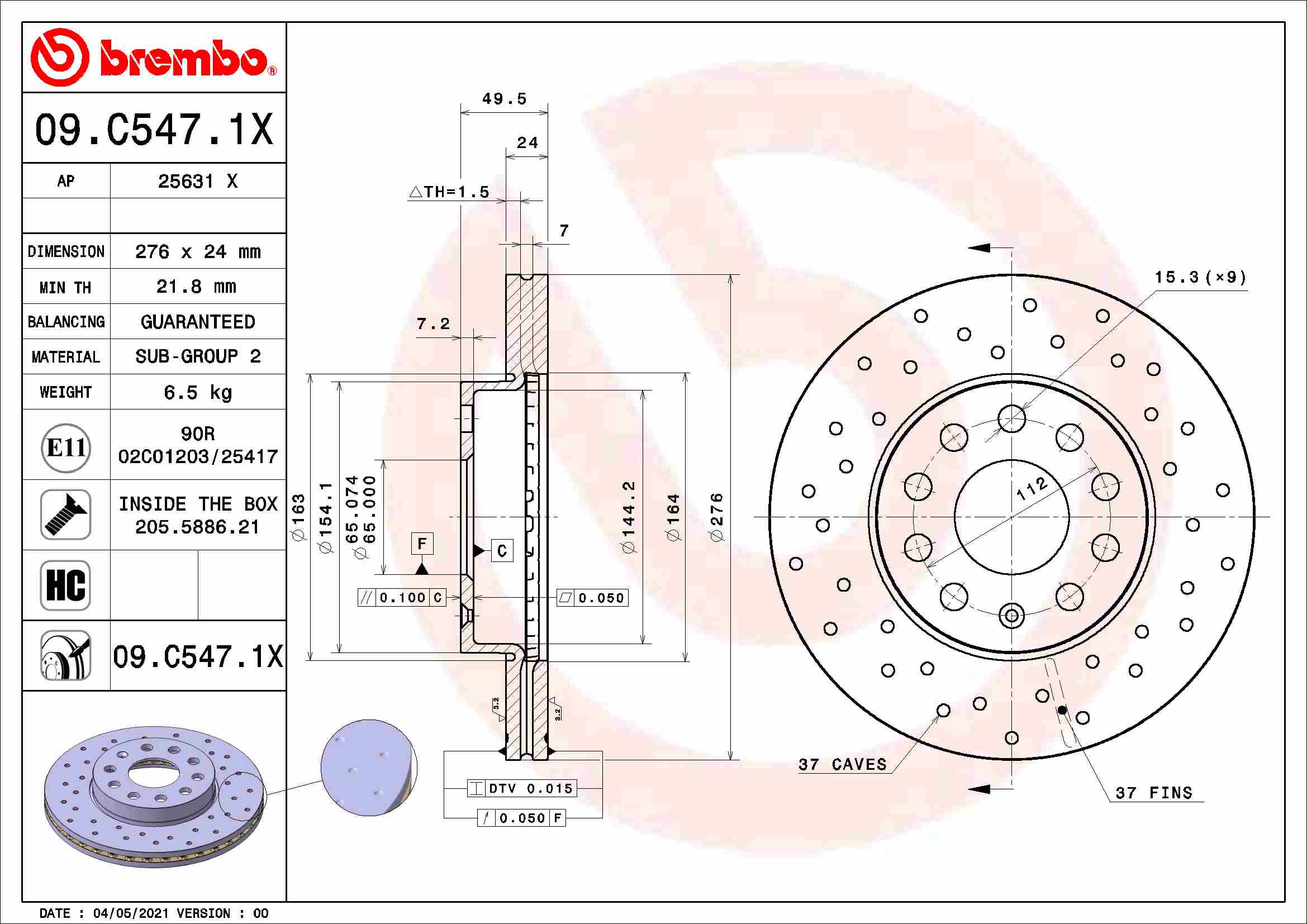 BREMBO Féktárcsa, mind 09.C547.1X_BREMBO