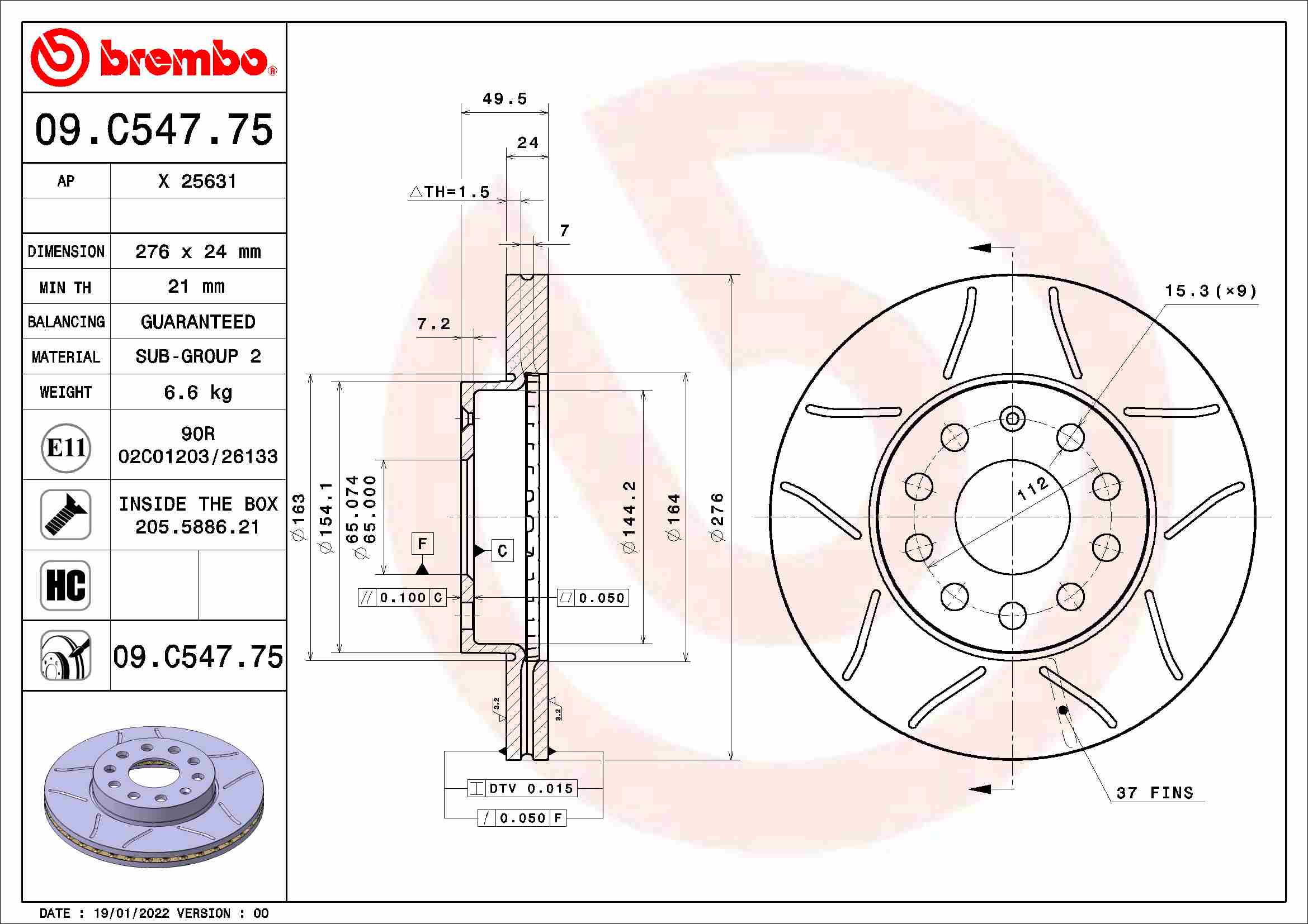 BREMBO Féktárcsa, mind 09.C547.75_BREMBO