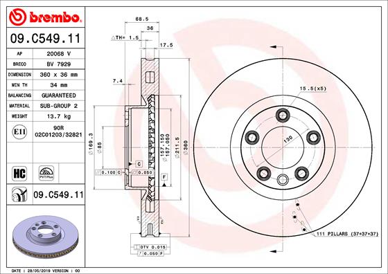 BREMBO Féktárcsa, mind 09.C549.11_BREMBO