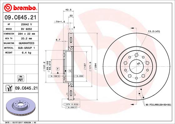 BREMBO Féktárcsa, mind 09.C645.21_BREMBO