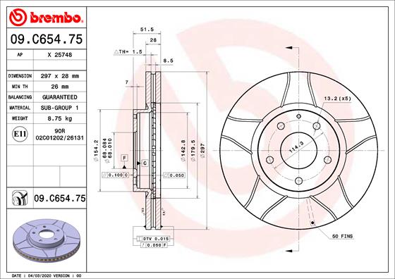 BREMBO Féktárcsa, mind 09.C654.75_BREMBO