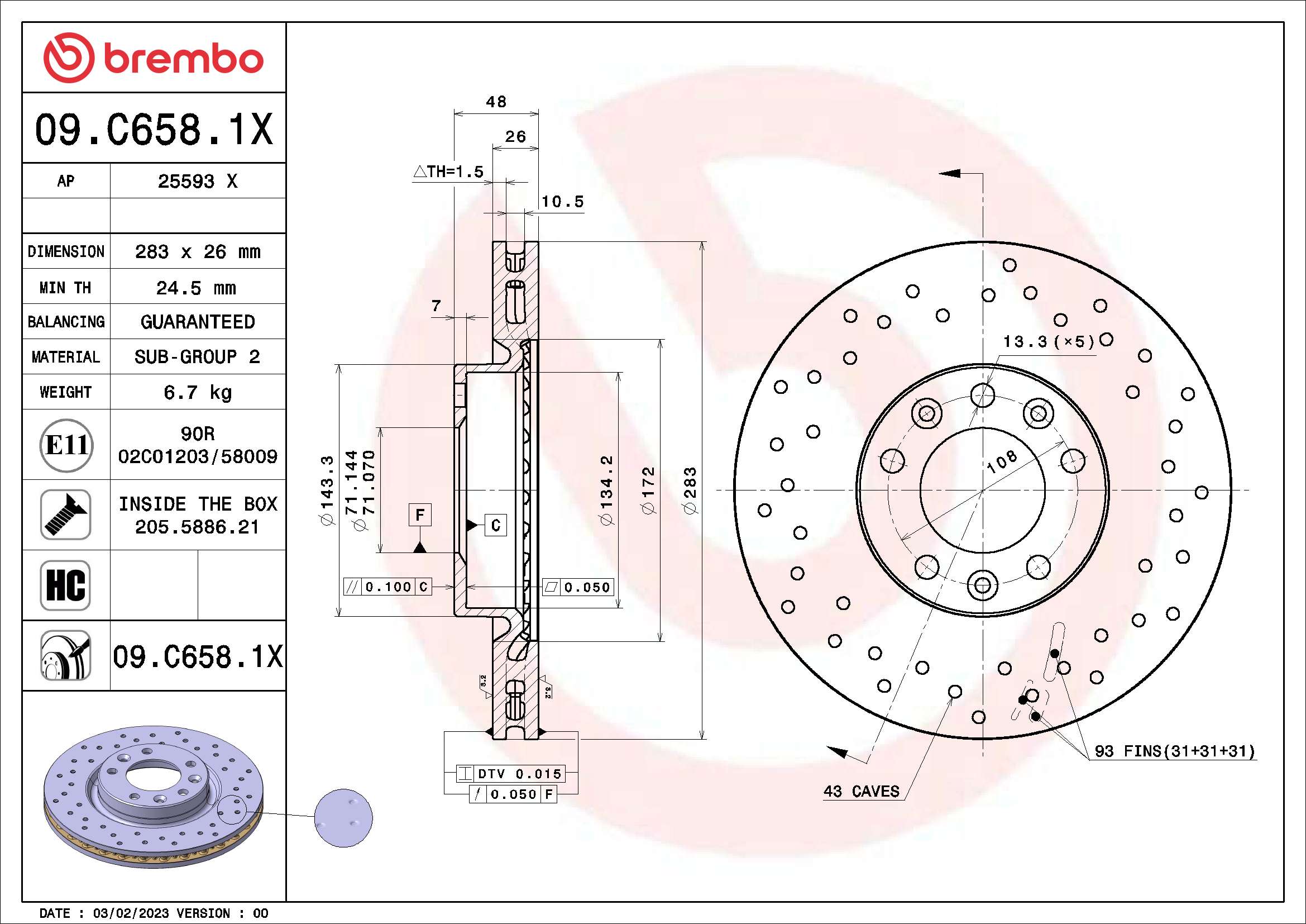 BREMBO Féktárcsa, mind 09.C658.1X_BREMBO