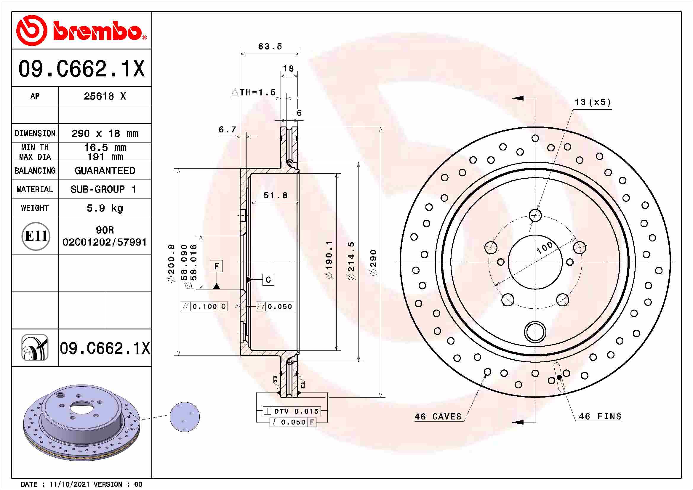 BREMBO Féktárcsa, mind 09.C662.1X_BREMBO