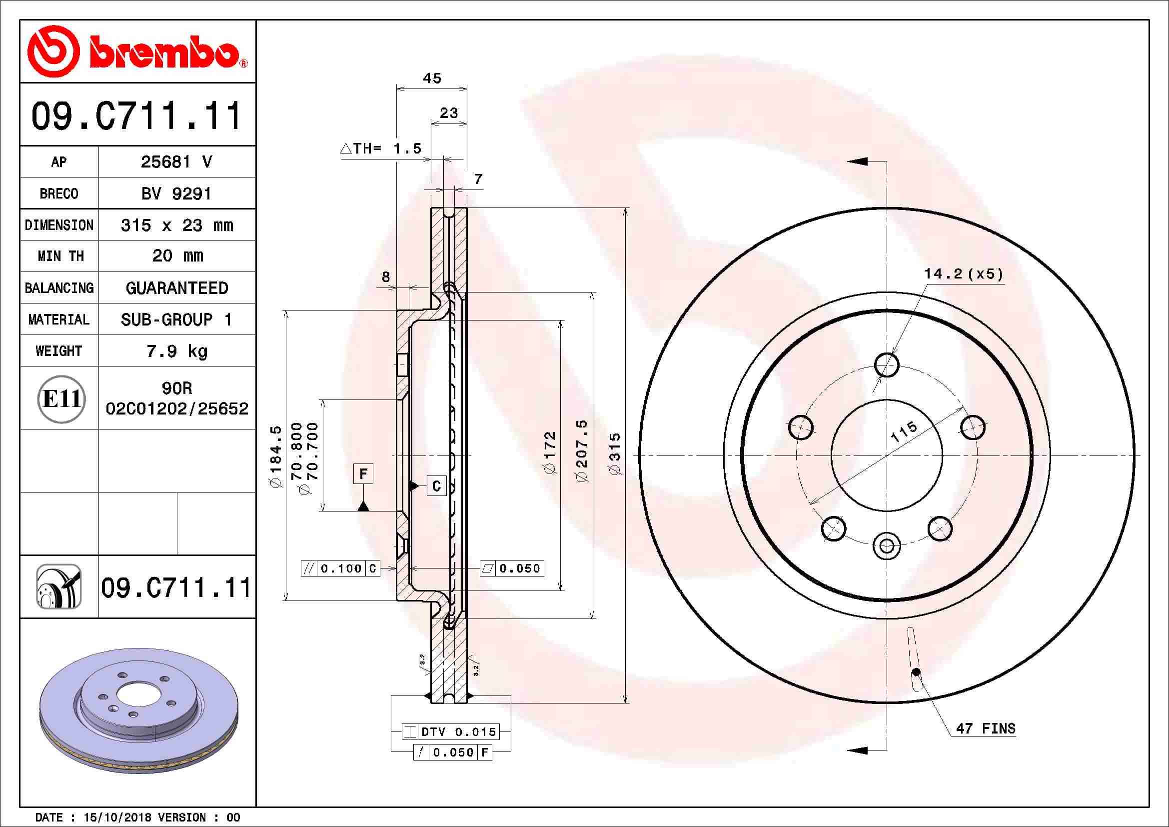 BREMBO Féktárcsa, mind 09.C711.11_BREMBO